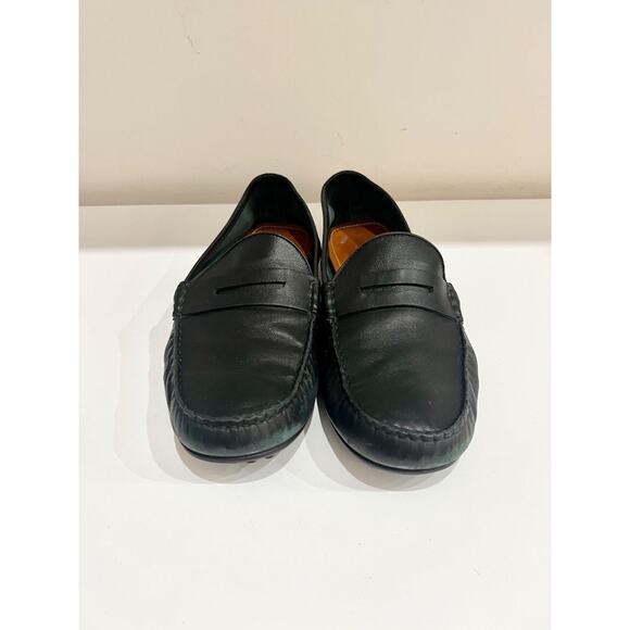 Gucci Black Leather Web Trim Slip On Moccasin Penny Loafers Black Men's Size 11 - Picture 3 of 7